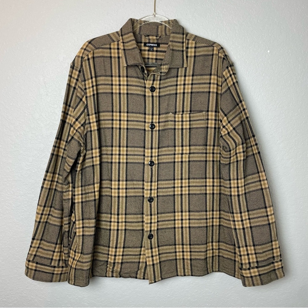Express Tan and Black Heavy Plaid Shacket Size XL